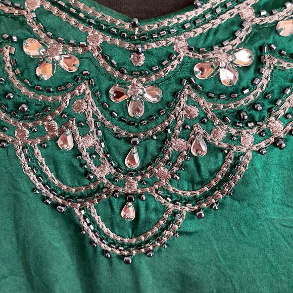 Antonio Melani Silk Emerald Green Top Rhinestone Beading MED Fairy Mystical Glam - Picture 6 of 7